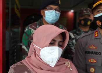 Walikota Tanjungpinang, Rahma usai melakukan rapat koordinasi ketupat seligi 2021. Kamis (22/4/2021) siang di Mapolres Tanjungpinang, f : mael/detak.media