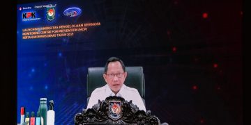 Menteri Dalam Negeri, Tito Karnavian saat melakukan vidio Conferece Launching MCP, f : ist