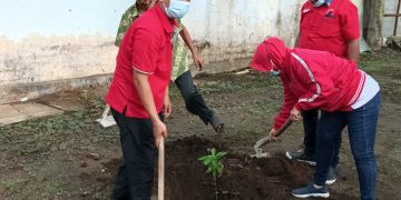 Ketua DPRD Kota Blitar, dr. Syahrul (kiri) beserta anggota PDIP saat sedang lakukan penanaman pohon alpukat, f : Dani E S/ detak.media