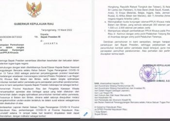 Surat dari Gubernur Kepri kepada Presiden RI, Joko Widodo, foto : ist