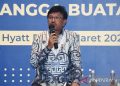 Menteri Komunikasi dan Informatika Johnny G Plate dalam konferensi pers hibrida "Aksi Afirmasi Bangga Buatan Indonesia 2022" dari Grand Hyatt Hotel, Nusa Dua, Bali, Jumat (25/3/2022). (ANTARA/Kominfo)