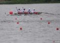 Pedayung Dewi Purwanti, Maslin Efrilia, Annisa Meilani Yahya, dan Putri Agni Anugrah berselebrasi usai finis media dalam babak final nomor quadruple sculls putri (W4X) dayung SEA Games 2021 di Thuy Nguyen Hai Pong Aquatic Center, Hai Phong, Rabu (11/5/2022). Mereka meraih medali perak setelah finis kedua dengan catatan waktu tujuh menit 23,6 detik. ANTARA FOTO/Aditya Pradana Putra/foc. (ANTARA FOTO/ADITYA PRADANA PUTRA)