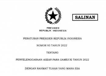 Tangkapan layar Peraturan Presiden Republik Indonesia (Perpres) Nomor 95 Tahun 2022 tentang Penyelenggaraan ASEAN Para Games XI Tahun 2022, foto : ist