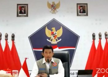 Kepala Badan Nasional Penanggulangan Bencana (BNPB) Letjen TNI Suharyanto dalam rapat daring diikuti dari Jakarta, Jumat (24/6/2022). (Antara/Devi Nindy)