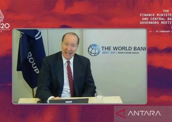 Presiden Bank Dunia David Malpass dalam agenda Presidensi G20 Indonesia terkait Mobilising Financing for Global Public Goods secara daring yang dipantau dari Jakarta, Kamis (17/2/2022). ANTARA/Astrid Faidlatul Habibah/aa.