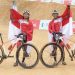 Pesepeda Indonesia Zaenal Fanani (kiri) dan Ihza Muhammad berpose usai finis pertama dan kedua dalam nomor MTB Cross Country Olympic bersepeda putra di Hoa Binh Gymnastics and Sports Center, Hoa BinhÊ Vietnam, Senin (16/5/2022). (ANTARA FOTO/PB ISSI/Nick Hanoatubun/app/foc.)