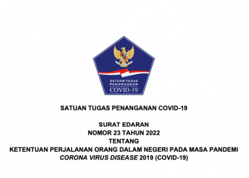 Tangkapan layar Surat Edaran (SE) Nomor 23 Tahun 2022 tentang Ketentuan Perjalanan Orang Dalam Negeri pada Masa Pandemi Corona Virus Disease 2019 (COVID-19), foto : ist