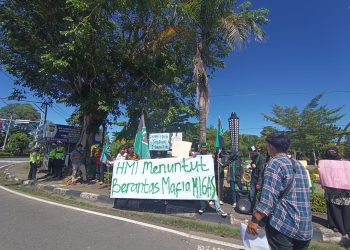 Belasan Mahasiswa dari HMI Cabang Tanjungpinang-Bintan saat Gelar Orasi di Lapangan Pamedan, foto : Mael/detak.media