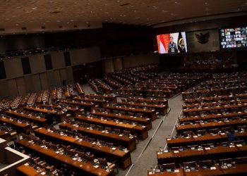 Suasana Rapat Paripurna DPR di Kompleks Parlemen, Senayan, Jakarta. (ANTARA FOTO/SIGID KURNIAWAN)