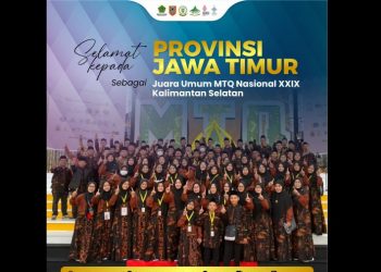 Provinsi Jawa Timur Juara Umum MTQ N XXIX tahun 2022 di Kalimantan Selatan, foto: ist