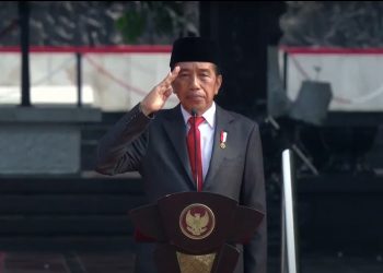 Presiden Jokowi, memimpin upacara peringatan Hari Kesaktian Pancasila, di Monumen Pancasila Sakti, Lubang Buaya, Jaktim, Sabtu (01/10/2022). (Sumber: Tangkapan Layar)