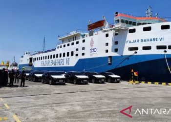 Pelayanan bongkar muat mobil listrik untuk KTT G20 di Pelabuhan Benoa, Bali. ANTARA/HO PT Pelindo (Persero).