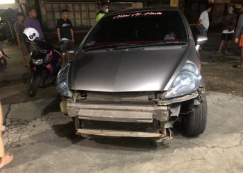 Kondisi Mobil Honda Jazz BP 1189 WY Usai Mengalami Kecelakaan di Jalan Brigjen Katamso Tanjungpinang, foto : ist