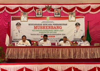 Bupati Natuna didampingi Wakil Bupati dan Ketua DPRD saat menghadiri Musrenbang Kecamatan Bunguran Timur Laut (foto : ist)