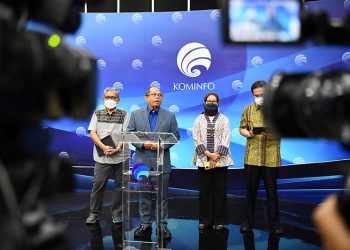 Suasana Konferensi Pers Program Penyediaan Talenta Digital Kominfo, di Media Center Kementerian Kominfo, Jakarta Pusat, Selasa (31/01/2023). - (Indra)