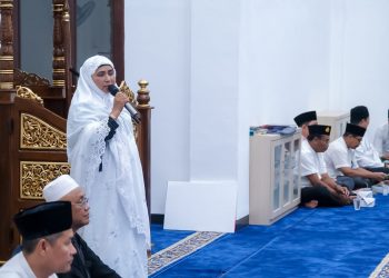 Wali Kota Tanjungpinang, Rahma saat memberikan sambutan di Safari Ramadhan, foto: doc.prokompim/detak.media