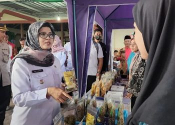 Bupati Blitar Rini Syarifah saat kunjungi salah satu lapak UMKM pada program OVOP di dua Desa Pakisrejo dan Desa Krajan, foto: Dani ES/detak.media