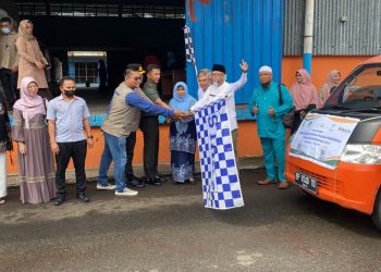 Walikota Rahma usai Melakukan Pelepasan Penyaluran Bantuan Pangan Nasional di Gudang Bulog Tanjungpinang, foto: Mael/detak.media