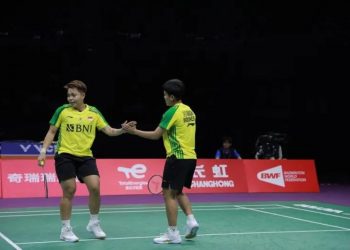 Ganda putri Apriyani Rahayu/Siti Fadia Silva Ramadhanti menyumbang kemenangan di partai penutup penyisihan Grup B Piala Sudirman 2023, setelah mengalahkan duo Jerman Stine Kuespert/Emma Moszczynski di Suzhou, China, Selasa. (ANTARA/HO-PP PBSI)