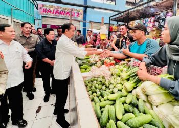 Presiden RI Joko Widodo (Jokowi) beserta Ibu Iriana Jokowi meninjau Pasar Bululawang, di Kabupaten Malang, Jawa Timur, Senin (24/07/2023). (Foto: BPMI Setpres/Laily Rachev)