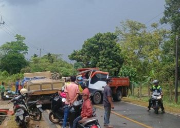 Dua Lori usai Mengalami Kecelakaan di Jalan Gesek Kabupaten Bintan, foto: dok.detak/media