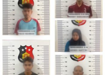 Kelima Pelaku usai Diringkus Satreskrim Polresta Tanjungpinang, foto: Humas Polresta