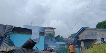 Petugas Damkar saat Memadamkan Api yang Membakar Rumah di Jalan Pemuda Tanjungpinang, foto: Mael/detak.media