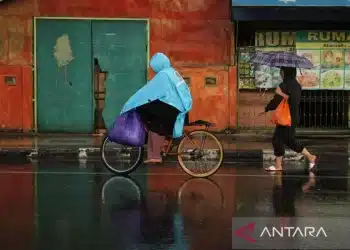 Arsip foto - Warga menerobos hujan di Makassar, Sulawesi Selatan, Selasa (24/10/2023). Sebagian besar wilayah Makassar mulai diguyur hujan dengan intensitas ringan, sementara Badan Meteorologi, Klimatologi dan Geofisika (BMKG) Wilayah IV Makassar memprakirakan musim hujan baru terjadi pada pertengahan November 2023. ANTARA FOTO/Arnas Padda/aww/pri.