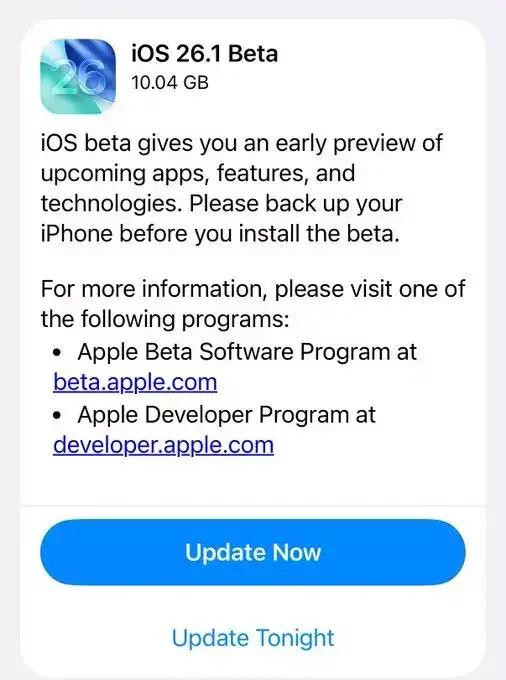 iOS 26.1 Beta 