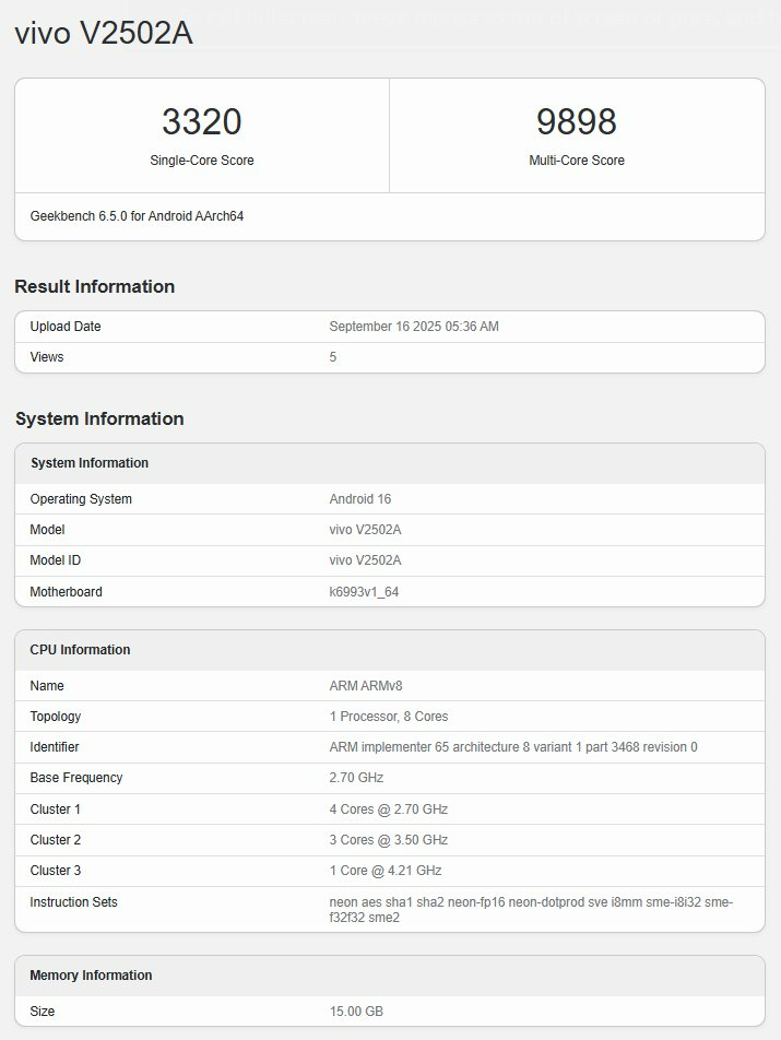 Hasil Benchmark iQOO Neo 11 Pro di Geekbench