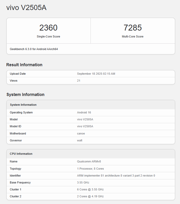 Hasil Benchmark iQOO 15 di Geekbench