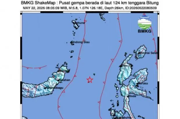 Gempa M 5 8 Guncang Tenggara Bitung Sulawesi Utara
