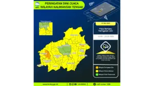 Prakiraan Cuaca Kalteng, 4 Mei 2026: Sejumlah Wilayah Berpotensi Hujan Sedang Hingga Lebat Disertai Petir dan Angin Kencang