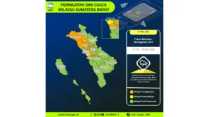 Prakiraan Cuaca Sumatera Barat, 4 Mei 2026: Sejumlah Wilayah Berpotensi Hujan Sedang Hingga Lebat Disertai Kilat/petir dan Angin Kencang