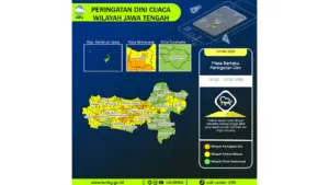Prakiraan Cuaca Jawa Tengah, 4 Mei 2026: Sejumlah Wilayah Berpotensi Hujan Sedang Hingga Lebat Disertai Kilat/petir dan Angin Kencang
