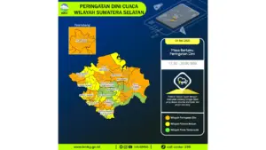 Prakiraan Cuaca Sumatera Selatan, 4 Mei 2026: Sejumlah Wilayah Berpotensi Hujan Sedang Hingga Lebat Disertai Petir dan Angin Kencang