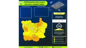 Prakiraan Cuaca Jabodetabek, 4 Mei 2026: Sejumlah Wilayah Berpotensi Hujan Sedang Hingga Lebat Disertai Petir dan Angin Kencang