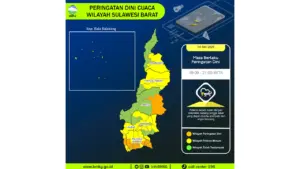 Prakiraan Cuaca Sulbar, 4 Mei 2026: Sejumlah Wilayah Berpotensi Hujan Sedang Hingga Lebat Disertai Kilat/petir dan Angin Kencang