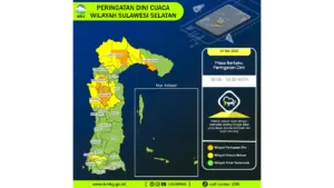 Prakiraan Cuaca Sulawesi Selatan, 4 Mei 2026: Sejumlah Wilayah Berpotensi Hujan Sedang Hingga Lebat Disertai Petir dan Angin Kencang