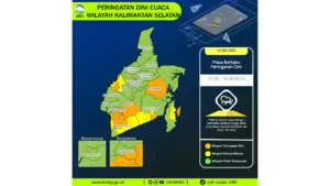 Prakiraan Cuaca Kalimantan Selatan, 5 Mei 2026: Sejumlah Wilayah Berpotensi Hujan Sedang Hingga Lebat Disertai Kilat/petir dan Angin Kencang