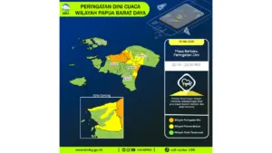 Prakiraan Cuaca Papua Barat Daya, 5 Mei 2026: Sejumlah Wilayah Berpotensi Hujan Sedang Hingga Lebat Disertai Petir dan Angin Kencang