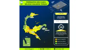 Prakiraan Cuaca Sulteng, 4 Mei 2026: Sejumlah Wilayah Berpotensi Hujan Sedang Hingga Lebat Disertai Petir dan Angin Kencang