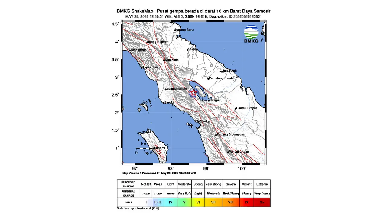 Gempa M 3,2 Guncang Barat Daya Samosir, Sumatera Utara