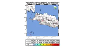 Gempa M 2,6 Guncang Barat Laut Sukabumi, Jawa Barat