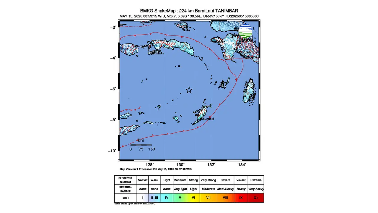 Gempa M 6,7 Guncang Barat Laut Tanimbar, Maluku