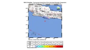 Gempa M 4,2 Guncang Barat Daya Pangandaran, Jawa Barat