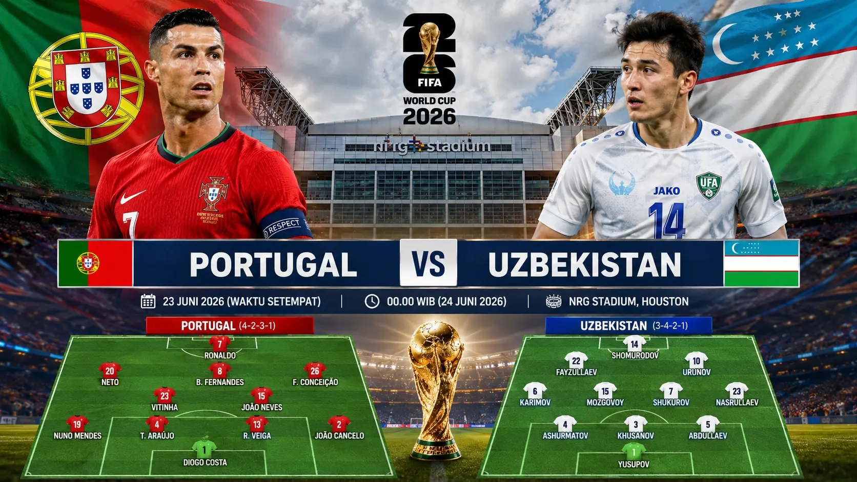 Portugal Vs Uzbekistan Prediksi Skor, H2h, Susunan Pemain Dan Jadwal Piala Dunia 2026