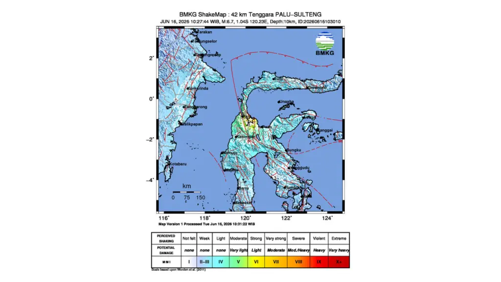 Gempa M 6,7 Guncang Tenggara Palu, Sulawesi Tengah