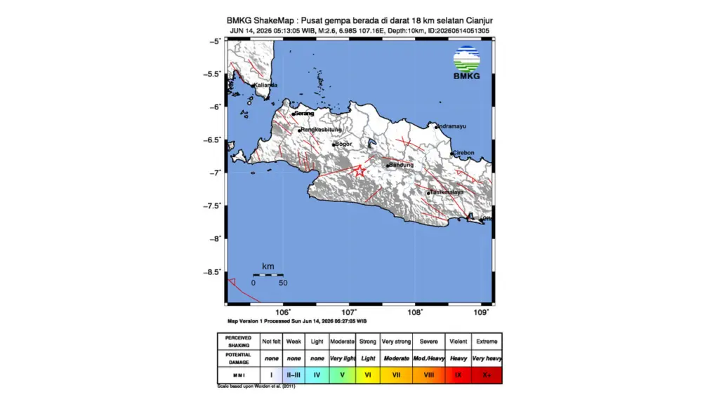 Gempa M 2,6 Guncang Selatan Cianjur, Jawa Barat