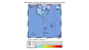 Gempa M 5,4 Guncang Timur Laut Tahuna, Kep. Sangihe, Sulawesi Utara